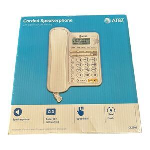 NIB AT&T Corded Speakerphone White Caller ID Call Waiting Hearing Aid Compatible